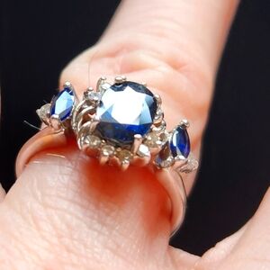 Sapphire Diamond Ring 3 carat Vintage Victorian sz 6 Exclusive Custom